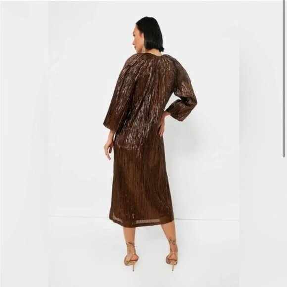 Tuckernuck Hyacinth House Dorinda Plisse Midi Dress Bronze - Picture 3 of 7
